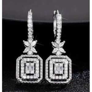 18K White Gold Plated Simulated Diamond Drop Earrings